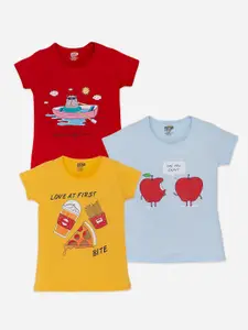 AMUL Kandyfloss Girls Pack Of 3 Graphic Printed Pure Cotton T-Shirt