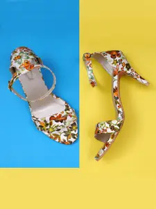 Misto Floral Printed Open Toe Stiletto Heels With Ankle Loop