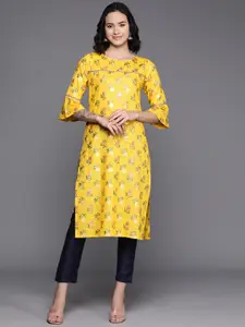 Ahalyaa Floral Printed Zari Bell Sleeves Pure Cotton Kurta