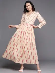 Ahalyaa Floral Print Puff Sleeves Maxi Pure Cotton Ethnic Dress