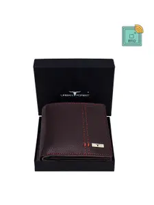 URBAN FOREST Men Textured Leather Rfid Blocking Two Fold Wallet