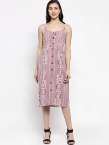 Miaz Lifestyle Floral Embroidered A-Line Midi Dress