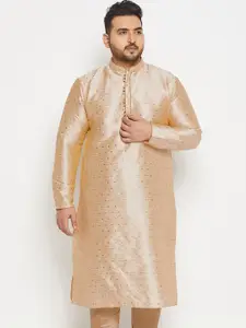 VASTRAMAY Men Plus Size Geometric Woven Design Jacquard Silk Kurta