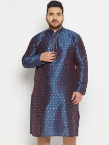 VASTRAMAY Men Plus Size Geometric Woven design Mandarin Collar  Jacquard Kurta