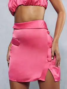 MISSPAP Satin Finish Detailing Pocket Tailored Mini Skirt