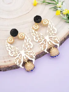Golden Peacock Gold-Plated Butterfly Shaped Drop Earrings