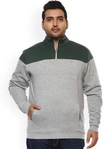 John Pride Plus Size Men Grey  Green Colourblocked Sweatshirt