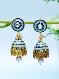 Golden Peacock Gold-Plated Dome Shaped Contemporary Jhumkas Earrings