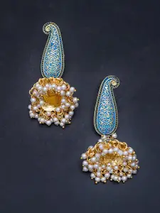Golden Peacock Gold-Plated Dome Shaped Jhumkas Earrings