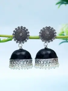 Golden Peacock Silver-Plated Oxidised Dome Shaped Jhumkas Earrings