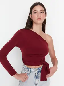 Trendyol One Shoulder Waist Tie-Ups Fitted Crop Top