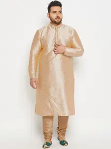 VASTRAMAY Men Plus Size Woven Design Jacquard Kurta with Churidar