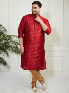 VASTRAMAY Men Plus Size Geometric Woven Design Mandarin Collar Kurta With Churidar