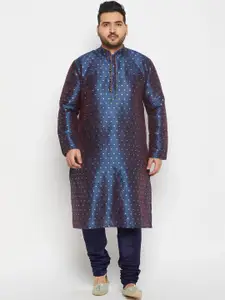 VASTRAMAY Men Plus Size Geometric Woven Design Mandarin Collar Kurta With Churidar