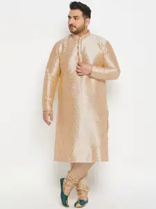VASTRAMAY Men Plus Size Geometric Woven Design Mandarin Collar Kurta With Churidar