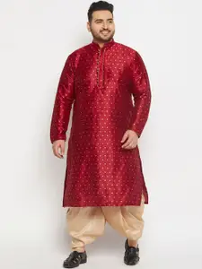 VASTRAMAY PLUS Men Plus Size Geometric Woven Design Mandarin Collar Kurta With Dhoti Pants