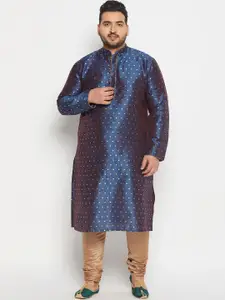VASTRAMAY Men Plus Size Geometric Woven Design Mandarin Collar Kurta With Churidar