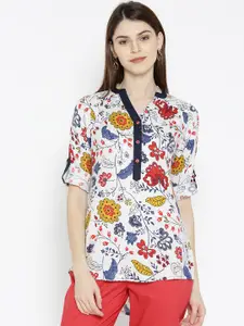 Ayaany Women White & Red Printed Top
