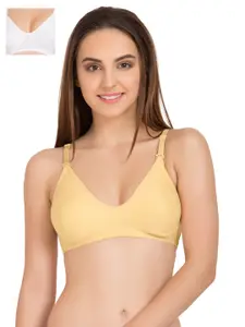 Tweens Beige & White Solid Non-Wired Non Padded T-shirt Bra