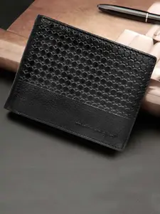 Allen Cooper Men Geometric Textured Leather Two Fold Wallet