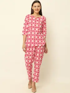 Vastralay Geometric Printed Pure Cotton Top & Trousers