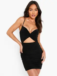 Boohoo Double Slinky Twisted Front Cut-Out Ruched Mini Bodycon Dress