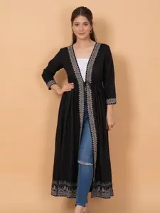 DAEVISH Women Printed Longline Tie-Up Shrug