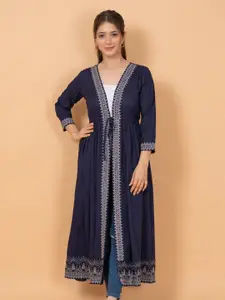 DAEVISH Women Printed Longline Tie-Up Shrug