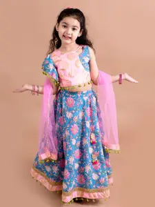 pspeaches Girls Floral Printed Ready to Wear Lehenga & Blouse With Dupatta