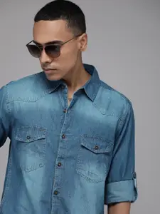 The Roadster Life Co. Solid Pure Cotton Chambray Casual Shirt