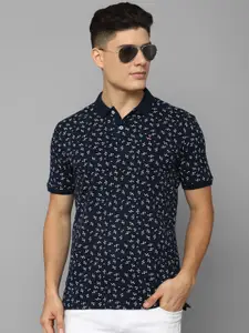 Louis Philippe Jeans Floral Printed Polo Collar Slim Fit Pure Cotton T-shirt