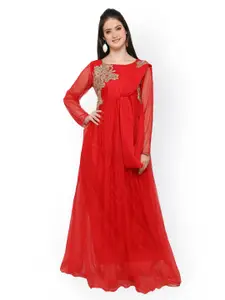 Blissta Red Net Semi-Stitched Gown Dress Material