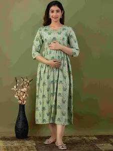 Mialo fashion Ethnic Motifs Printed Maternity Fit & Flare Cotton Ethnic Dress