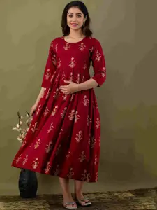 Mialo fashion Floral Printed Maternity Fit & Flare Cotton Ethnic Dress