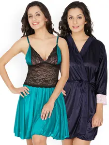 Klamotten Turquoise Blue Nightdresses with Robe 07T-209N