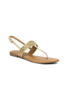 SOLES Women Embellished T-Strap Flats With Backstrap