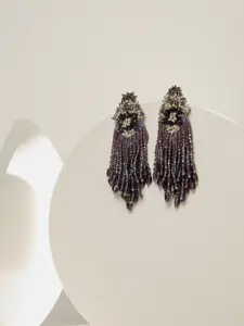 D'oro Gold-Plated Beaded Tasseled Contemporary Drop Earrings