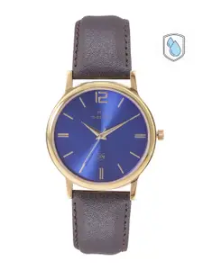 maxima Men Blue Brass Dial & Brown Leather Straps Analogue Watch 56067LMGY