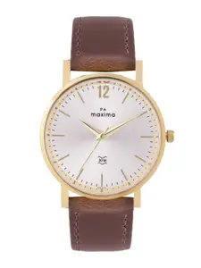 maxima Men Brass Dial Leather Straps Analogue Watch 56022LMGY