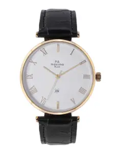 maxima Men Brass Dial & Leather Straps Analogue Watch 54711LAGY