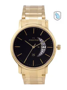 maxima Men Black Brass Dial & Gold Toned Bracelet Style Straps Analogue Watch 64423CMGY