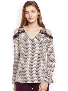 Oxolloxo Women Off-White & Brown Printed Top