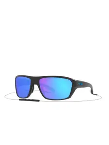 OAKLEY Men Blue Lens & Black Rectangle Sunglasses with Polarised Lens 888392575296