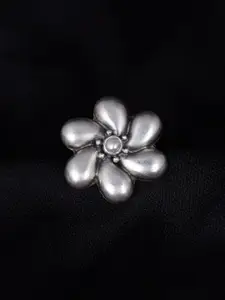 Shyle 925 Sterling Silver Oxidized Flower Adjustable Finger Ring