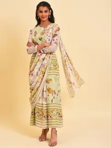 WISHFUL Round Neck Floral Printed Maxi Ethnic Dress