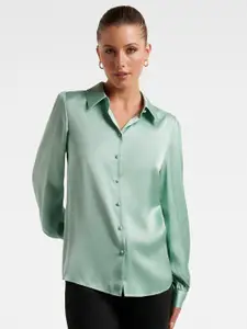 Forever New Spread Collar Long Puff Sleeves Satin Formal Shirt