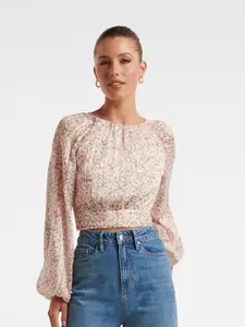 Forever New Floral Printed Puff Sleeve Crop Blouson Top