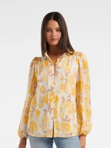 Forever New Floral Printed Puff Sleeve Mandarin Collar Shirt Style Top