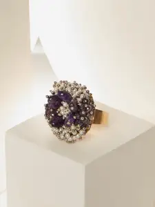 D'oro Gold-Plated Amethyst Stone-Studded Finger Ring