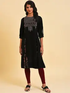 W Ethnic Motif Embroidered Puff Sleeves Thread Work A-Line Kurta